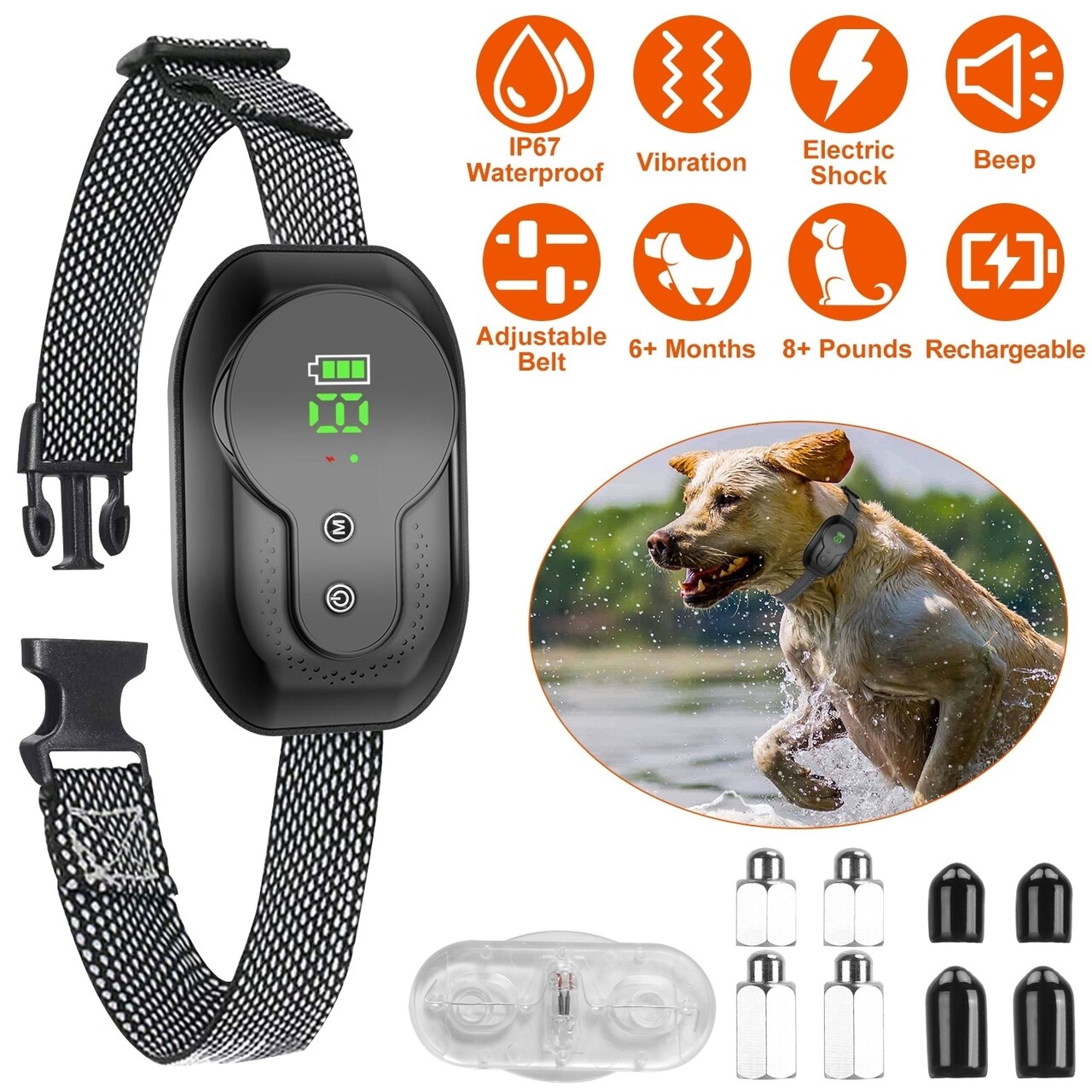 Rechargeable Dog Bark Collar Black 2 Modes 5 Intensity Levels Waterproof Ip67
